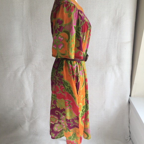 Vintage 90s Mumu 70s Dress Tropical Print Cotton - Picture 6 of 8